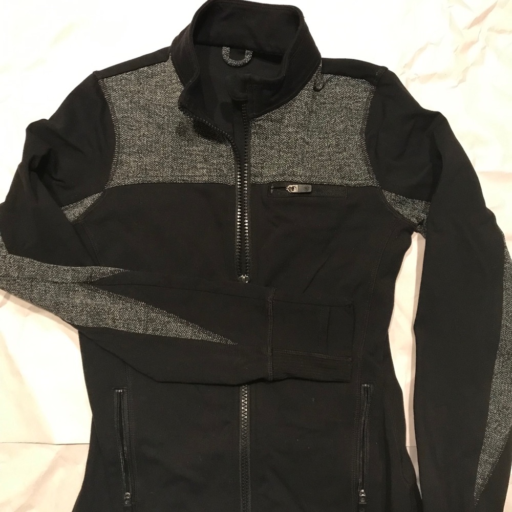 Black and gray Athleta Girl zip-up athletic jacket